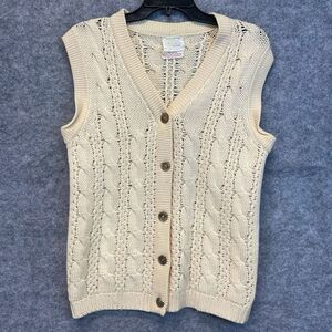 Vintage TAMI Wool Sweater Vest Women's Beige Cable Knit Sleeveless Button Front